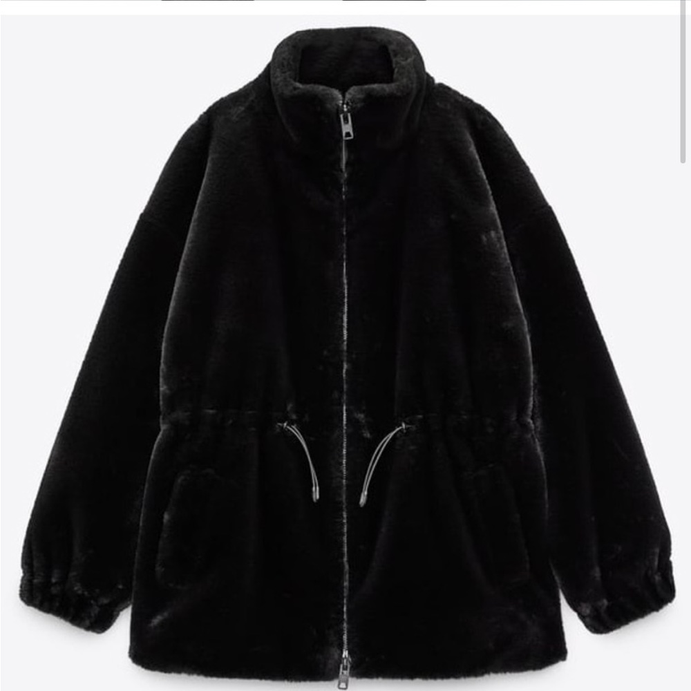 Zara faux fur black jacket. Size S. Like new condition